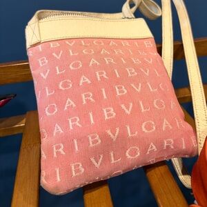 Bulgari Pink Canvas Logo Crossbody with Cream Trim